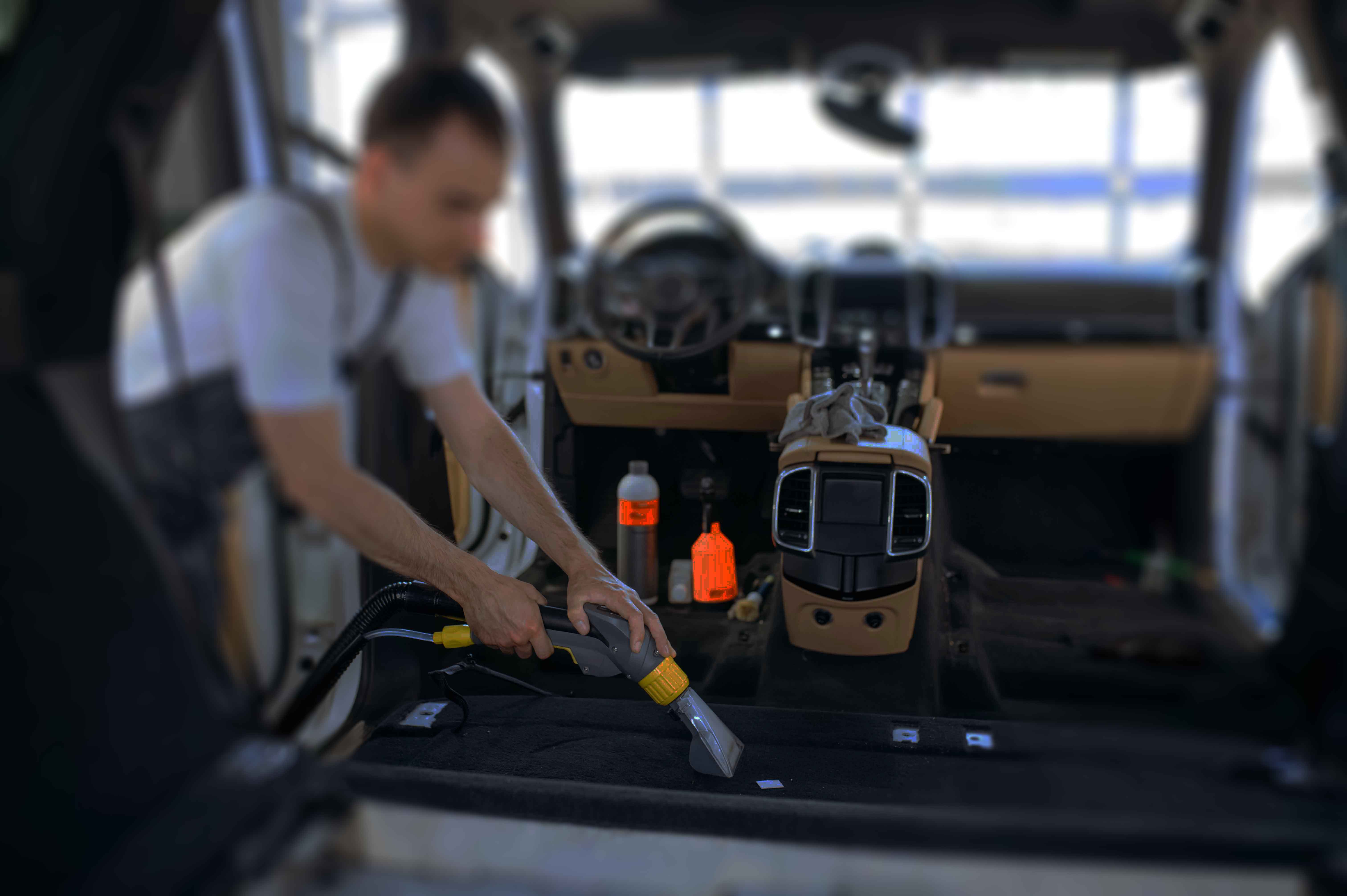Car interior seat and carpet deep cleaning.